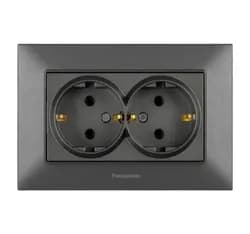 Розетка PANASONIC Arkedia Slim дымчатая 2-я с заземлением WNTC0205-2DG - PRORAB