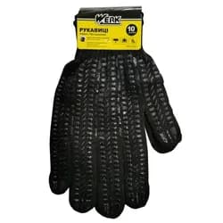 (WE2122H) Перчатки трикотажные ХБ, черный. цвет, синие ПВХ "квадраты" на одной стороне, оверлок на манжете белого цвета, р.10 WERK с подв. - PRORAB image-4