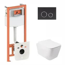 Набор Qtap инсталляция 3 в 1 Nest QT0133M425 с панелью смыва круглой QT0111M11V1146MB + унитаз с сиденьем Crow QT05335170W - PRORAB
