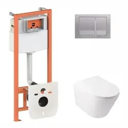 Набор Qtap инсталляция 3 в 1 Nest QT0133M425 с панелью смыва квадратной QT0111M06029SAT + унитаз с сиденьем Swan QT16335178W - PRORAB