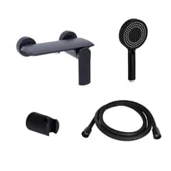 Комплект Qtap Slavonice Black Matt: Смеситель QTSLA266BLM45908 + Держатель QT829910842854OB + Шланг QTHADPVCSQ160B + Лейка QTRUC125BLM45951 - PRORAB