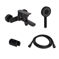 Комплект Qtap Slavonice Black Matt: Смеситель QTSLA259BLM45918 + Держатель QT829910842854OB + Шланг QTHADPVCSQ160B + Лейка QTRUC125BLM45951 - PRORAB